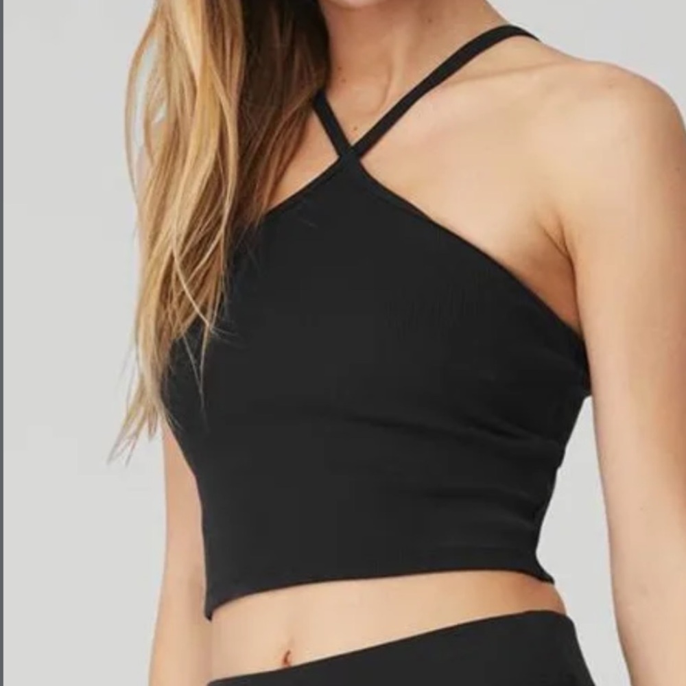 Alo ribbed Goddess crop top in black